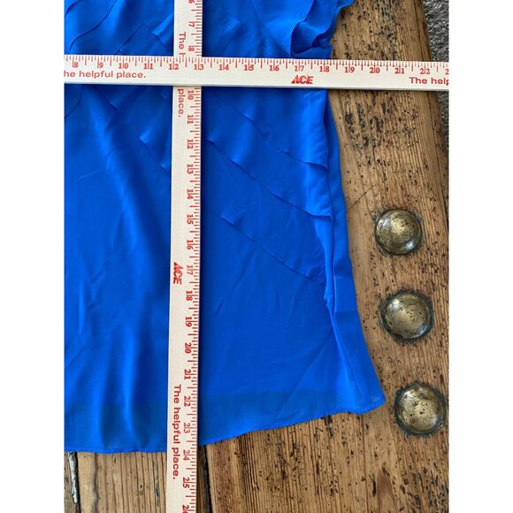 Liz Claiborne Petite Womens Blue Layered Ruffle Short Sleeve Blouse PM Polyester - Picture 6 of 6